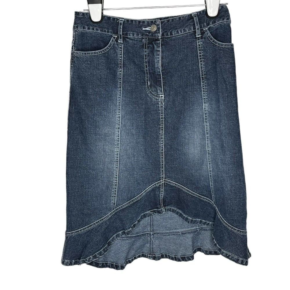 Live A Little Vintage Y2K Ruffled Hem Denim Skirt 4 High Low Stretch